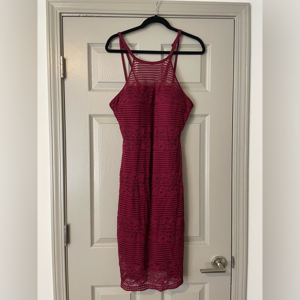 Guess Burgundy Halter Lace Dress